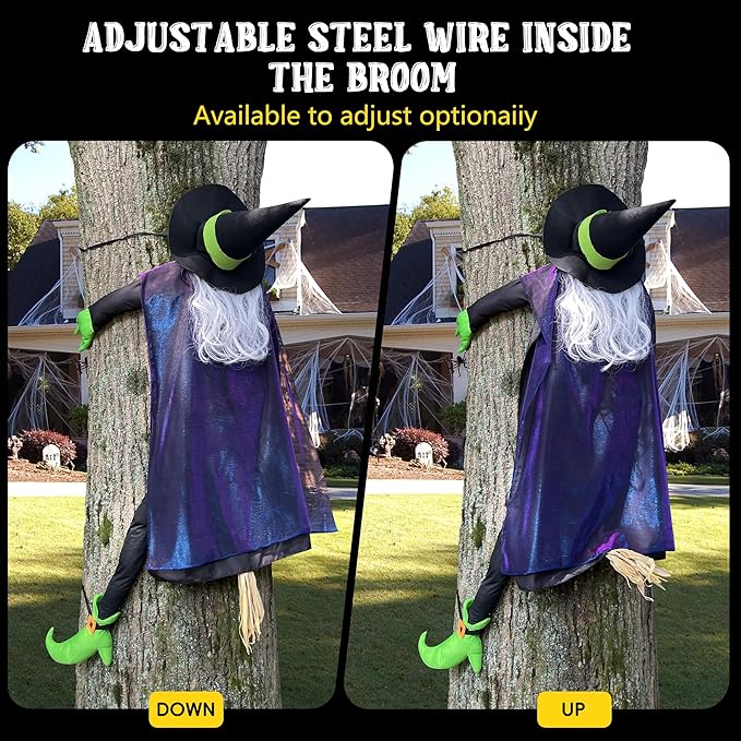 POPGIFTU 64" Large Crashing Witch into Tree Halloween Outdoor Decoration – Funny Flying Witch Yard Prop for Porch, Garden & Lawn, Weather-Resistant Halloween Decor-Ruum Studio Home
