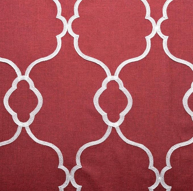 MIUCO Moroccan Embroidery Semi Sheer Curtain Panels Faux Linen Grommet Curtains for Kids Room 52 x 95 Inch 2 Panels, Burgundy-Ruum Studio Home