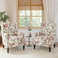 Lumibee Wingback Accent Chair, 2 Set High Back Floral Armchairs in Fabric,Comfy Upholstered Reading Single Sofa Chairs with Solid Wood Legs for Living Room,Bedroom,Office-Floral Beige-Ruum Studio Home