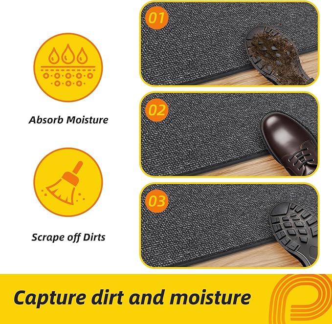 JSEI Dirt Trapper Door Mat 20"x32" Non-Slip Washable Entrance Mat, Dog Doormats, Absorbent & Fade-Resistant Floor Mats, Low Profile Welcome Mats for Entryway, Front Door, and Inside Entrance,Dark Grey-Ruum Studio Home