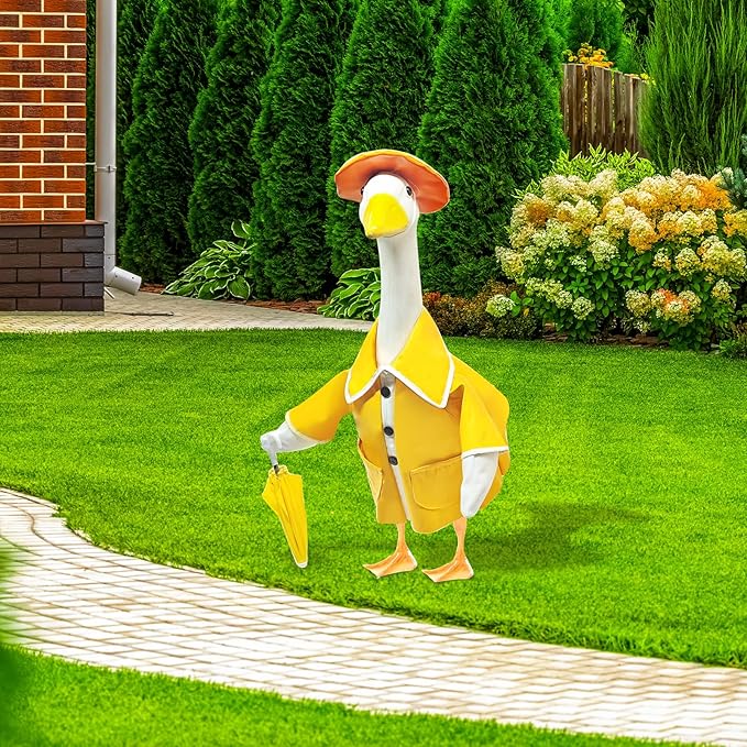 23 Inch Porch Goose Raincoat Outfit with Umbrella– Cement Goose Clothes for Porch Goose Statue, Waterproof Outdoor Goose Outfit for Lawn & Garden Decor-Ruum Studio Home