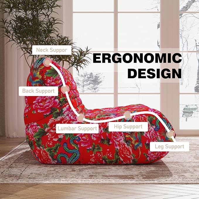 Bean Bag Chair, Loveseat Fireside Chair Bean Bag Sofa Large Bean Bag Chair for Adults, 2 Seater Bean Bag Chairs for Teens with High Density Comfortable Foam, Bean Bag for Living Room, Bedroom (Flower)-Ruum Studio Home