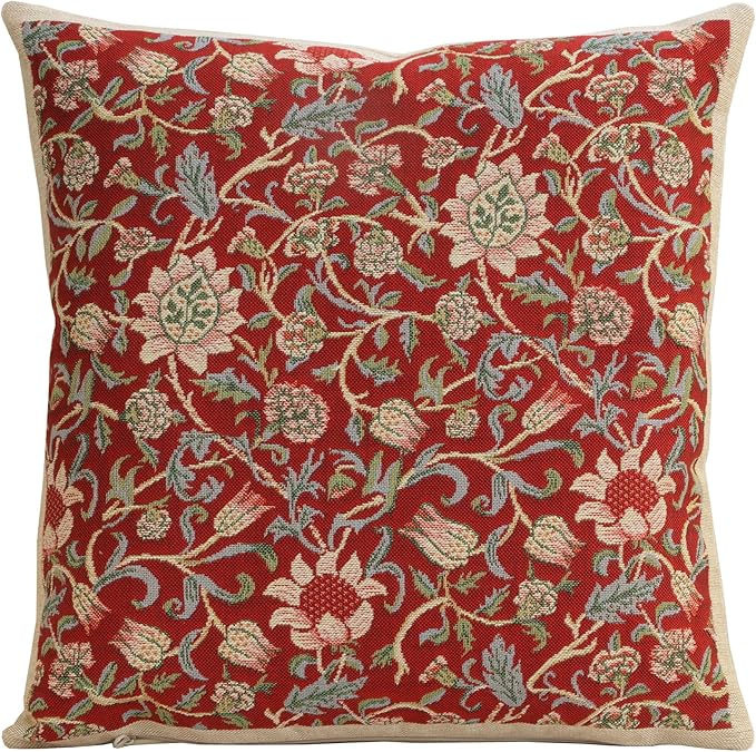 Charlotte Home Furnishings Throw Pillow Covers 16x16 in, Red Flowers Decorative Couch Pillow Cover, Boho Decor European Tapestry Cushion Cases, Living Room Cozy Home Decor, Jacquard Woven Soft Cotton-Ruum Studio Home