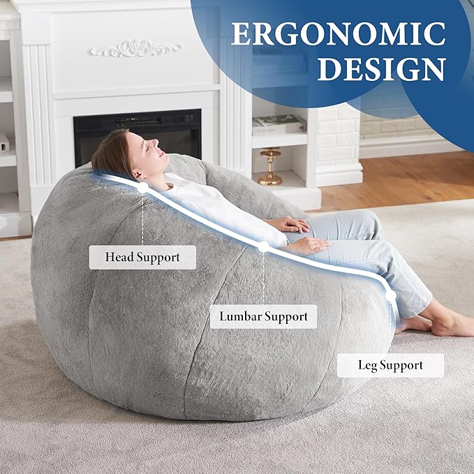 Hobestluk Bean Bag Chairs Large Bean Bag Couch for Adults Stuffed Sofa Chair Comfy Giant Bean Bag Chair with Spacious Design for Reading, Playing or Relaxing (Grey)-Ruum Studio Home
