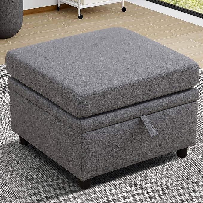 Ottoman Rectangular Storage Ottoman Bench, Footrest Stool Footstool with Lid for Living Room, Bedroom, Entryway, Dark Gray, 22.6"x23.2"x16.5"-Ruum Studio Home
