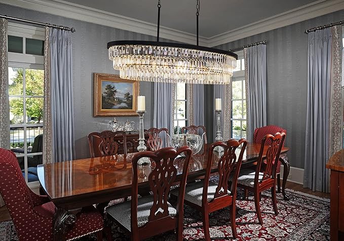 TOCHIC Crystal Chandelier 47 inch, 9 Lights Large Black Crystal Chandeliers for Dining Room, Modern Farmhouse Oval Chandelier Kitchen Island Lighting Fixture for High Ceiling, Living Room, Bar-Ruum Studio Home