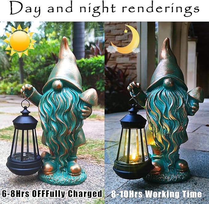 JOYBEE Garden Statues Gnomes with Solar Lantern Outdoor Decor-Gnomes Solar Figurines Lights Decorations for Patio Yard Lawn Ornaments-Gifts for Birthday Easter Housewarming-Ruum Studio Home