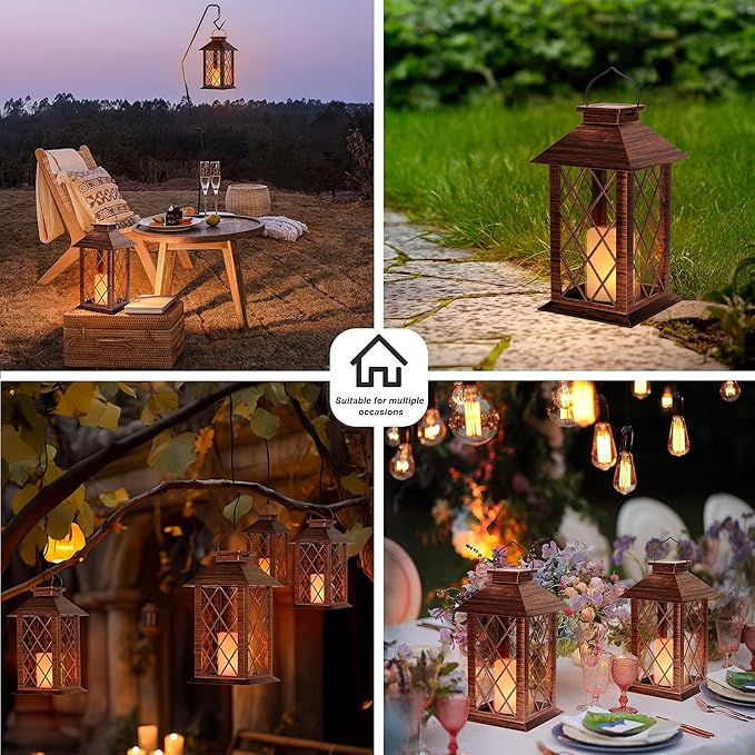 Solar Lanterns Outdoor, Waterproof Garden Hanging Lanterns, 13" Outdoor Decorative Lantern with LED Flickering Flameless Candles, Vintage Lantern for Porch, Yard,Patio Decor, 1 Pack-Ruum Studio Home