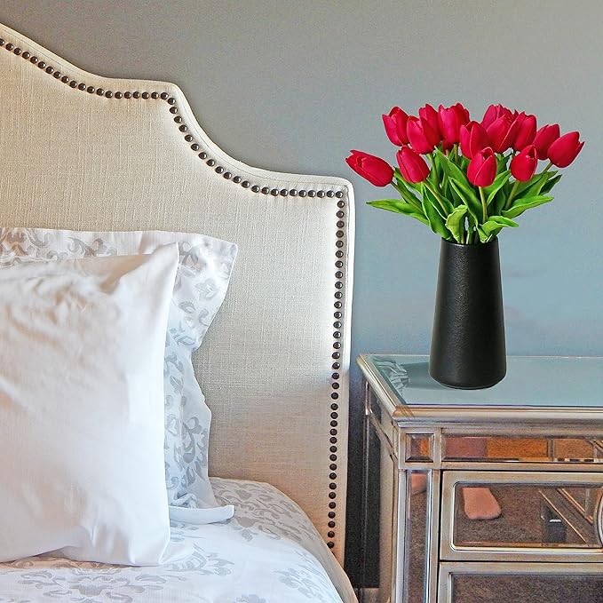 Mandy's Artificial Tulips 20 Stems Hot Pink PU Faux Flowers for Wedding Home Decor 13.5 Inch-Ruum Studio Home