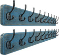 Dseap Coat Rack Wall: 38-1/4" Long, Patented, Heavy-Duty, 10-Double-Hooks Wooden Wall Mounted Coat Rack Coat Hanger Hook Rail for Winter Coats Hat Jacket Clothing, Weathered Blue, Pack of 2-Ruum Studio Home