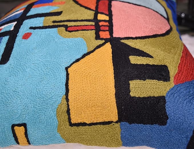 Kandinsky Upwards Abstract Pillow Cover Blue Decorative Throw Pillowcase Modern Chair Cushion Contemporary Accent Pillowsham Couch Handembroidered Wool Size 18x18-Ruum Studio Home