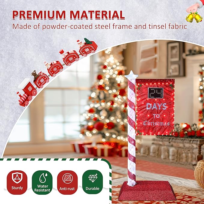 5FT Lighted Christmas Countdown Sign, Remote Control Available Within 0-60 Days, Holiday Countdown Sign Decor with 125 LED Lights, Freestanding Glittered Holiday Display for Outdoor, Indoor-Ruum Studio Home