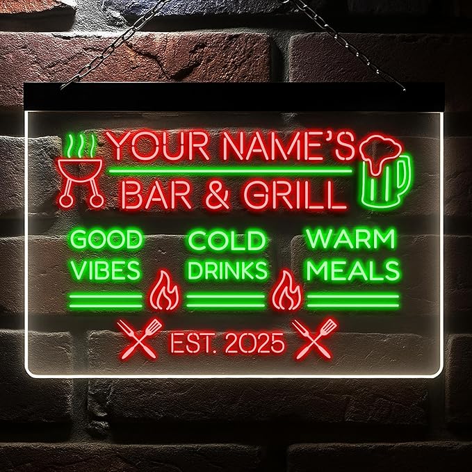BBQ Neon Sign Custom Bar and Grill Sign Patio LED Lights Personalized Backyard Bar Signs for Men Outdoor Lighted Patio Acrylic Table Grilling Kitchen Home Garden Wall Decor-Ruum Studio Home