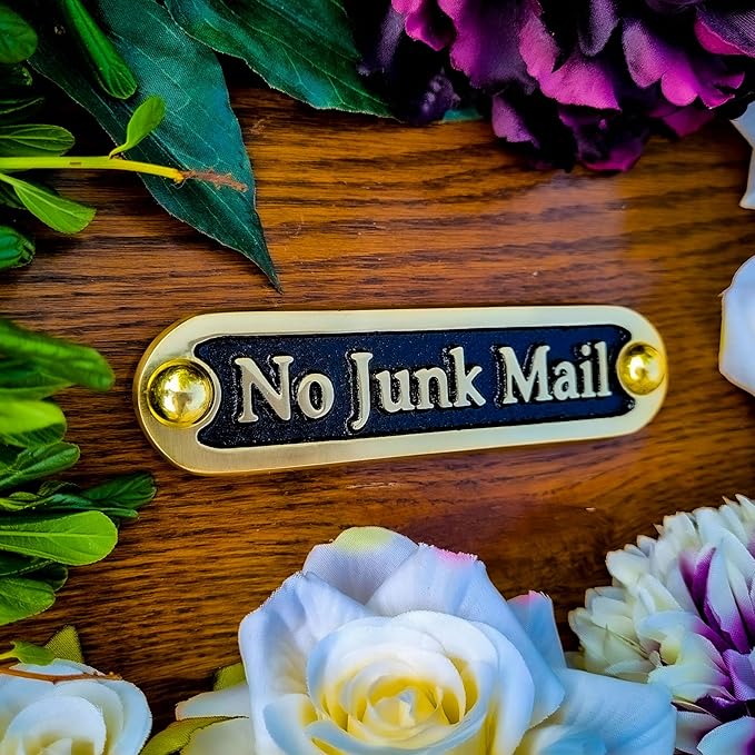 No Junk Mail Metal Brass Door Sign. Traditional Style Home Décor Wall Plaque Handmade By The Metal Foundry UK.-Ruum Studio Home