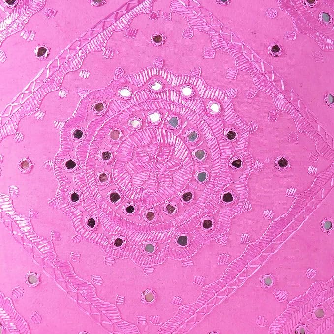Eyes of India Embroidered Decorative Boho Throw Pillow Cover with Mirrors, Handmade Bohemian Accent Cushion Case for Sofa Couch Bedroom Living Room (Pink, 24" x 24")-Ruum Studio Home