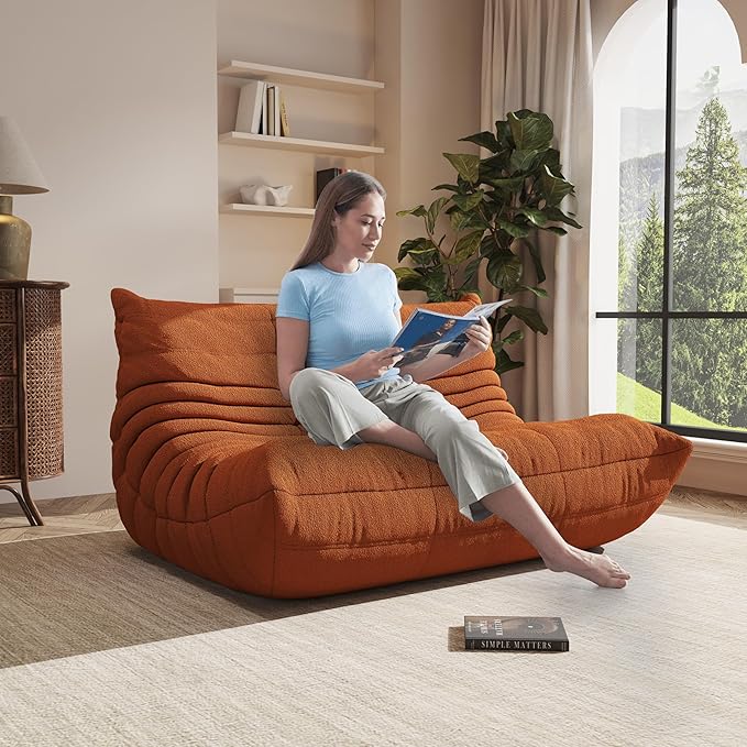 Bean Bag Chairs for Adults Giant Bean Bag Chair， 2 Seater with Memory Foam Filled Fireside Chair, Lazy Sofa Lounge Floor Sofa for Living Room, Bedroom, Office, No Assembly Required. (Orange)-Ruum Studio Home
