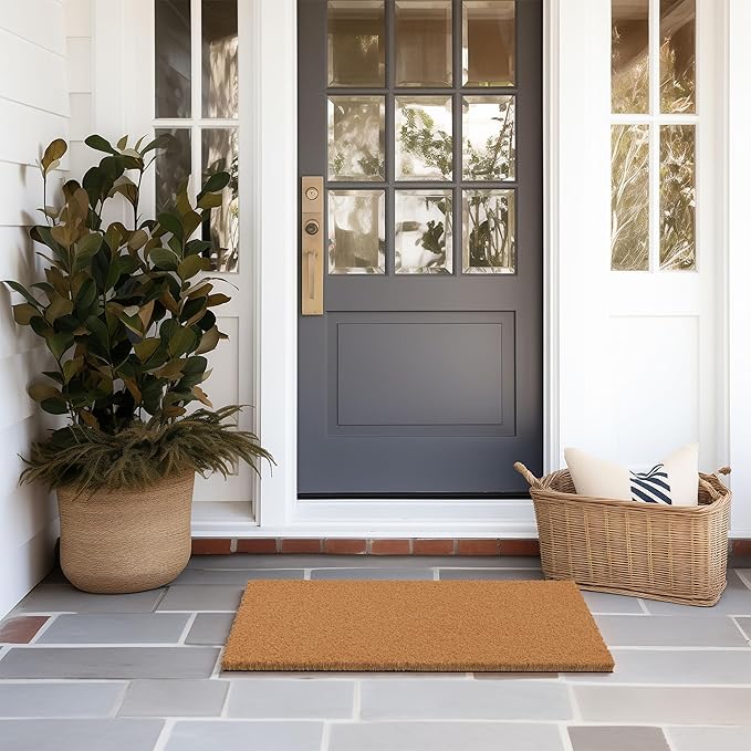 Barnyard Designs Natural Coco Coir Heavy Duty Backing Doormat - Large Cute Non-Slip Front Door Welcome Mat for Outside Entrance or Porch Entry, Brown (17x30, Plain Brown)-Ruum Studio Home