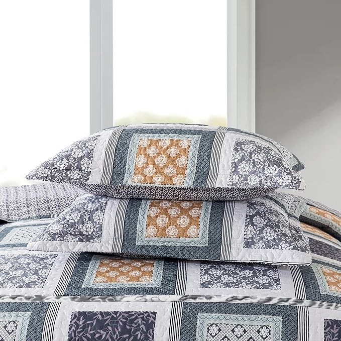 NEWLAKE Quilt Bedspread Sets - Bohemian Farmhouse Pattern Reversible Coverlet Set, Queen Size-Ruum Studio Home