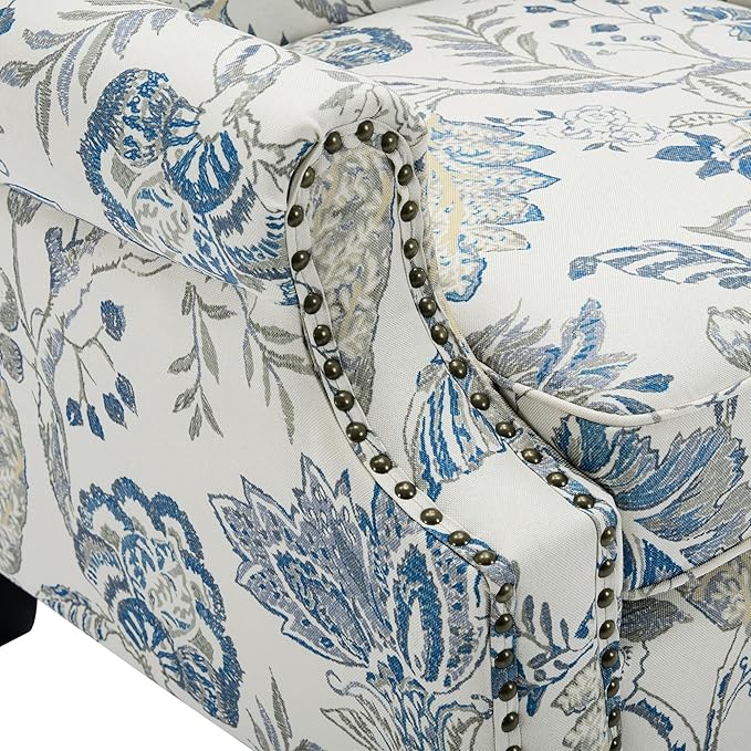 UIXE High Back Floral Accent Chairs Set of 2, Upholstered Armchair in Fabric, Retro Printed Wingback Arm Chair for Living Room, Nailhead Trim Single Sofa Bedroom Reading Seat - Plants Blue-Ruum Studio Home