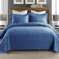 MarCielo 3-Piece 100% Cotton Oversized Bedspread Lightweight Quilt Coverlet Embroidery Farmhouse Bedding Set (TM Midtone Blue, Oversized Queen (100"x106"))-Ruum Studio Home
