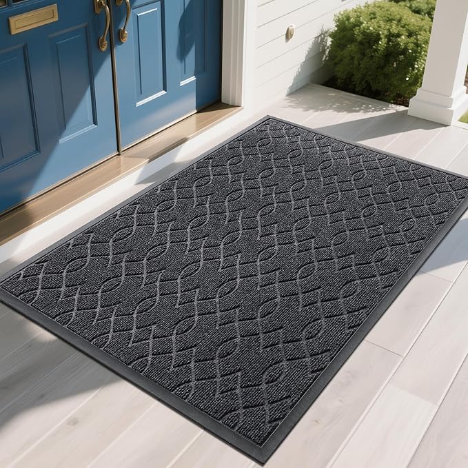 Yimobra Front Door Mat Outdoor Indoor 60x36, All-Season, All-Weather, Heavy Duty Welcome Door Mats Outside Entrance, Non Slip Porch Patio Entrance Mat, Black Gray-Ruum Studio Home