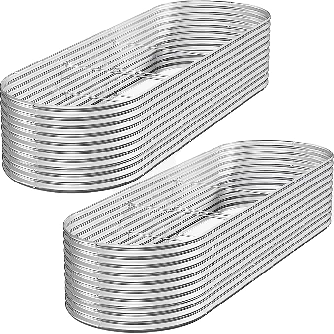 FRIZIONE 2pcs 9 in 1 Tall 8x2ft Galvanized Raised Garden Bed Outdoor,Steel Garden Bed for Vegetables,Above Ground Garden Box for Flower,Metal Raised Beds for Gardening-Ruum Studio Home