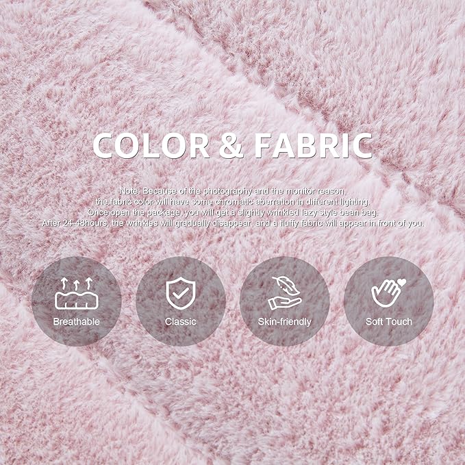 Bean Bag Chairs for Adults Giant Bean Bag Chair Memory Foam BeanBag Chair Big Bean Bag Sofa with Filler Faux Fur Fireside Beanbags Lazy Sofa for Living Room Bedroom Dorm Office (Pink Plush)-Ruum Studio Home