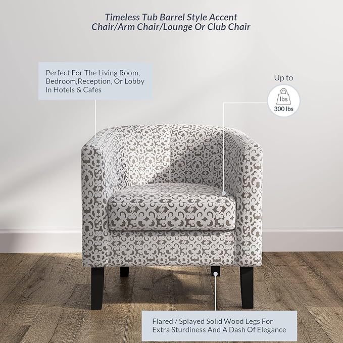 BELLEZE Accent Barrel Chair Set of 2, Linen Round Chair Club Tub Sofa Corner Chair with Flared Legs and Cozy Soft Padding for Living Room Bedroom Waiting Room - White & Brown-Ruum Studio Home