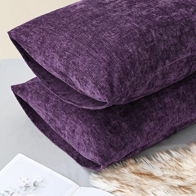 CaliTime Throw Pillow Covers Decorative 20 X 26 Inches Pack of 2 Cozy Chenille Standard Pillow Shams Cases for Couch Sofa Bed Living Room Home Plum Purple-Ruum Studio Home