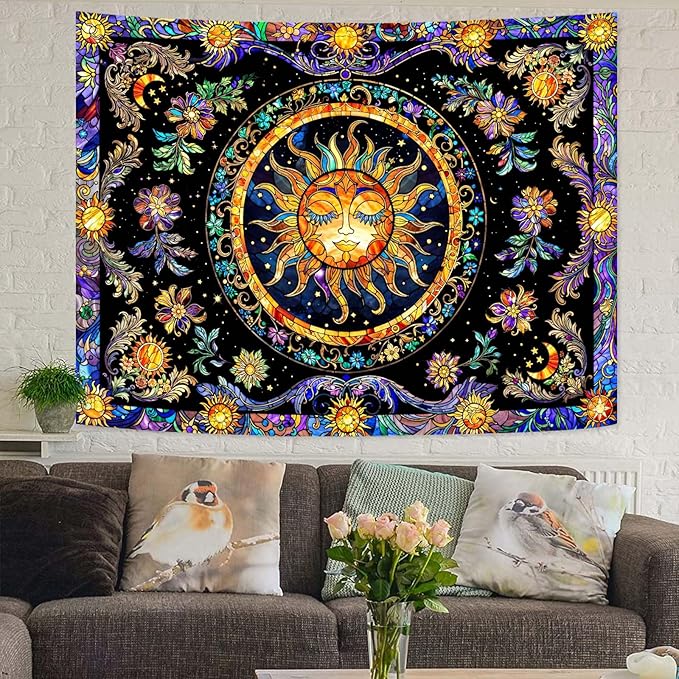 Lunerfex Sun Tapestry Stained Glass Tapestry Wall Decor Tapestries for Bedroom Boho Tapestries Wall Hanging for Bedroom Living Room Glass-Sun-01 60"x80"-Ruum Studio Home