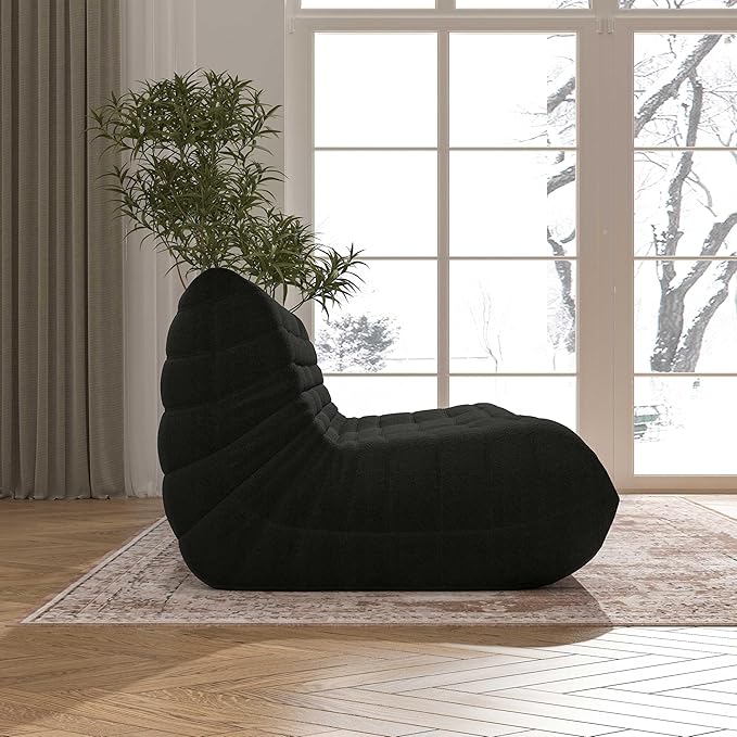 Big Bean Bag Chairs for Adults, 3 Seater Large Bean Bag Chair Sofa, Fireside Chair Lazy Sofa Chair with High Density Comfortable Foam, Modern Bean Bag for Living Room, Bedroom, Office (Black)-Ruum Studio Home