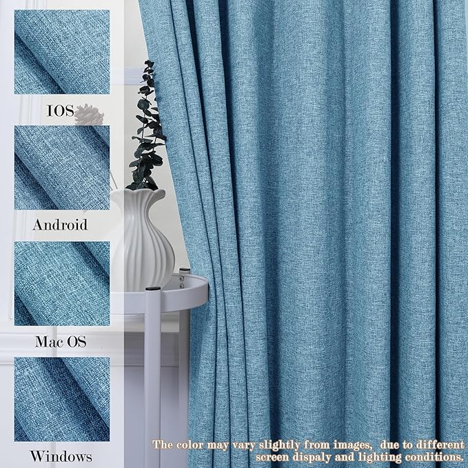 Blue Pinch Pleat 100% Blackout Drapes Linen Blend, Room Divider, Room Darkening, Energy Saving, Furniture Protecting, Light Blocking Extra Wide Privacy Curtains, 240Wx84L, 1 PC-Ruum Studio Home