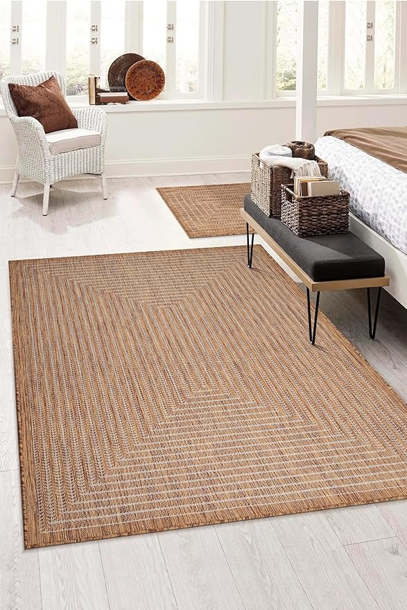 Adiva Rugs Outdoor Indoor Area Rug, Weather Resistant, Easy to Clean, Stain Resistant Floor Mat for Dining Room, Backyard, Deck, Patio (Wooden, 8' x 10')-Ruum Studio Home