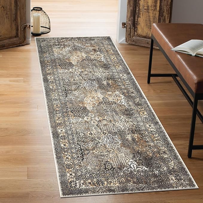 Keen Home Design 2x12 Rug - Machine Washable Runner Rug with Non-Slip Backing, Ideal for Hallway, Entryway, Kitchen, Laundry Room - Vintage, Easy Clean, Durable, Low Pile - (2'6" x 12')-Ruum Studio Home