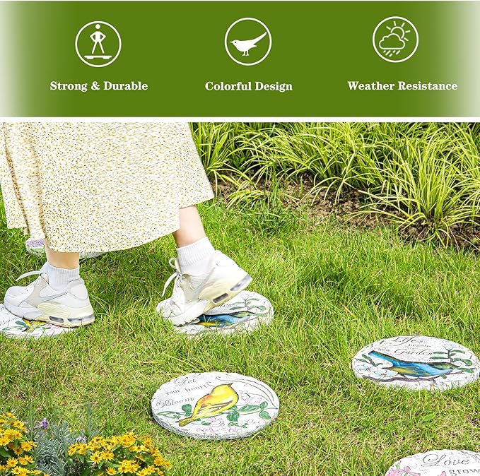 Sungmor 3PC Pretty Garden Stepping Stones, 9.5" Large Concrete Decorative Stones with Beautiful Pattern, Unique Outdoor Lawn Accents, Yard Walkway Flower Bed Wall Shelf Welcome Friends Decorations-Ruum Studio Home