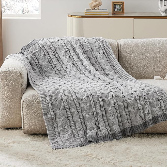 Bedsure Cable Knit Twin Blanket for Couch Bed - Breathable Chenille Chunky Knit Twin Blanket for Decorative Gift, GentleSoft Cozy and Warm for Winter and All Seasons, Grey, 60x80 Inches-Ruum Studio Home