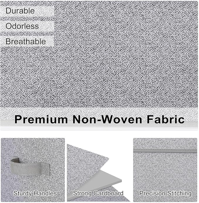 WUIKE Foldable Storage Bins with Lids, Storage Boxes with Handles, Closet Shelf Organizer, Fabric Storage Baskets for Bedroom, Decorative Storage Containers, Large, Ash Gray, 3-Pack-Ruum Studio Home