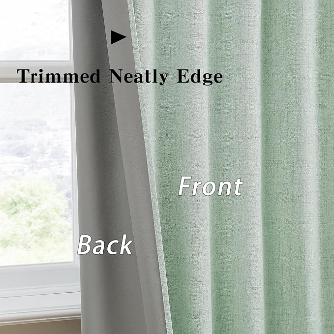 RAIN CITY Light Green Linen Blackout Curtains 90 Inch Long for Living Room,2 Panels Pinch Pleated Drape with Hooks Back Tab Boho Decor, Textured Full Black Out Curtains for Bedroom 50 x 90-Ruum Studio Home