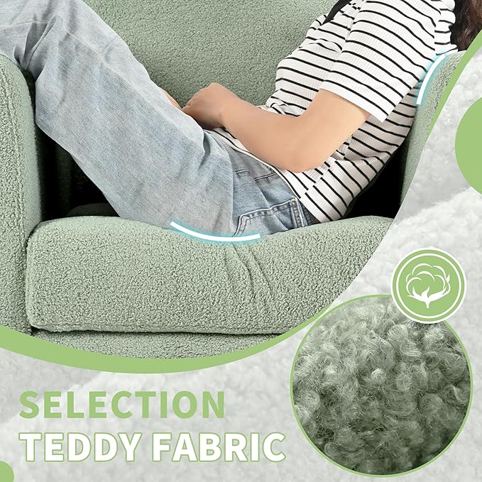 Barrel Accent Chair with Back Pillow, Large Teddy Upholstered Armchair with Solid Wood Legs Modern Reading Chairs for Living Room Bedroom-Ruum Studio Home