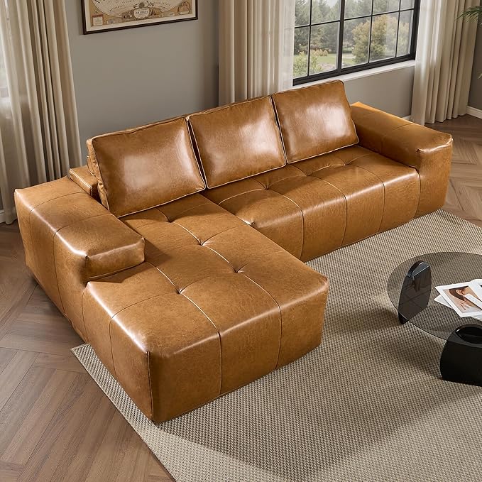 ovios Sectional Cloud Couch for Living Room, Modular Floor Sofa with Plush Corduroy, No Assembly Required, Big Comfy Couches Set with Fluffy Memory Foam, Stupendous U Shaped Sofas with Chaise, Brown-Ruum Studio Home