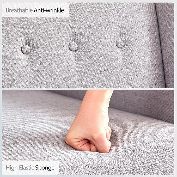 HUIMO Accent Chair Living Room Chair, Upholstered Button Tufted Armchair, Linen Fabric Sofa Chairs for Bedroom, Living Room, Mid Century Modern Comfy Reading Chair (Light Grey)-Ruum Studio Home