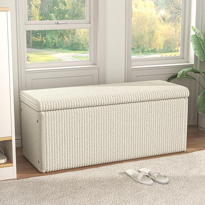 SUN TIME 42" Foldable Velvet Ottoman Bench with Storage，Large Capacity End of Bed Chest, Soft Cushion Seat, Toy & Blanket Organizer, Footrest for Bedroom, Living Room, Entryway, Apartment-Ruum Studio Home