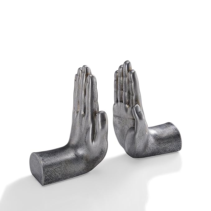 Danya B. Contemporary Accent Book Shelf Decor - Hands Sculpture Bookend Set of 2 (Silver)-Ruum Studio Home