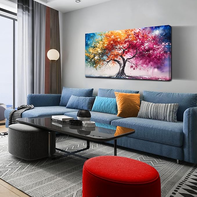 Alsingbago Large Colorful Tree Canvas Wall Art for Living Room Bedroom Home Office Orange and Pink Tree Picture Modern Artwork Ready to Hang Size 24x48-Ruum Studio Home