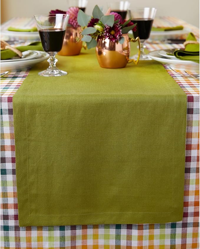 Solino Home Linen Avocado Green Table Runner 108 Inches Long - 100% Pure Linen 14 x 108 Inch Table Runner for Dining, Fall, Autumn, Thanksgiving - Fete-Ruum Studio Home