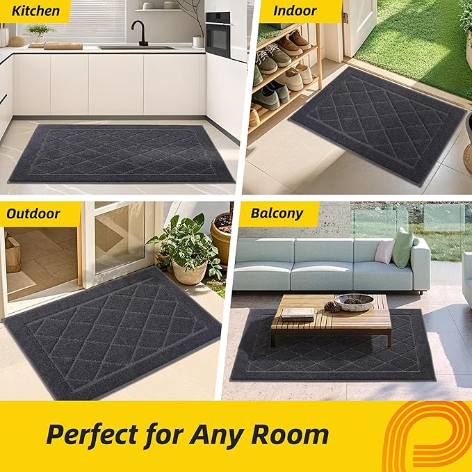 JSEI Dirt Trapper Door Mat 36"x60", Non-Slip Washable Entryway Mats, Dog Door Mat, Stain Resistant and Absorbent Floor Mats, Low Profile Welcome Mat for Front Back Door, Dark Grey-Ruum Studio Home