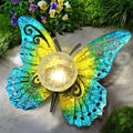 Solar Lights Outdoor Garden Butterfly Decor, Metal Butterfly Statue Decoration with LED Crackle Glass Globe, Solar Powered Lighted Garden Art Decor for Patio Lawn Yard Pathway Tabletop Ground-Ruum Studio Home
