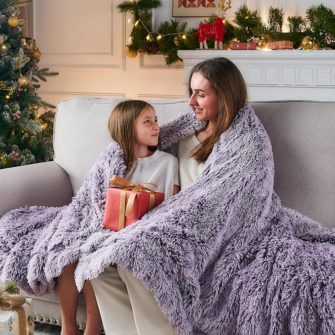 GONAAP Fuzzy Faux Fur Throw Blanket Queen Size Frosty Purple Super Soft Cozy Plush Fuzzy Shaggy Blanket for Couch Sofa Bed (Frosty Purple, Queen(90"x90"))-Ruum Studio Home