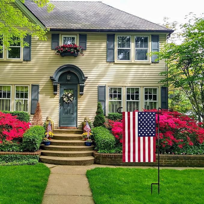TOPFLAGS Garden Flag Stand with American Flag Garden Flag Metal Yard Flag Holder Pole Stake Small Flag Stands for Garden Flags 12 x 18 with Clips and Stopper 2 Pack-Ruum Studio Home