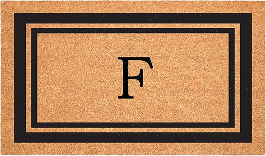 Calloway Mills 152962448 Black Border 24" x 48" Monogram Doormat (Letter F)-Ruum Studio Home